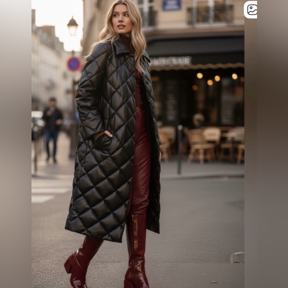 Stand Studio Sage Black Quilted Faux Leather Coat - size L
